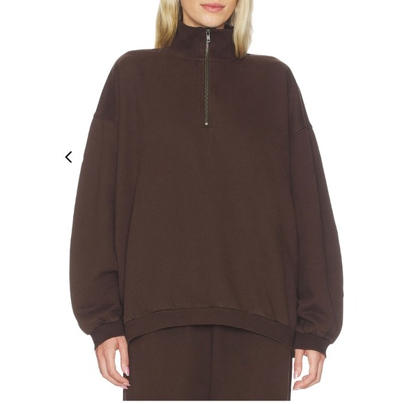 SKIMS Tops - Skims Boyfriend Fleece Slouchy Half Zip Pullover Espresso Brown Medium Cotton
